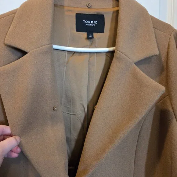 Torrid Camel Faux Fur Collar Fit & Flare Coat – Size 1 - Picture 4 of 9